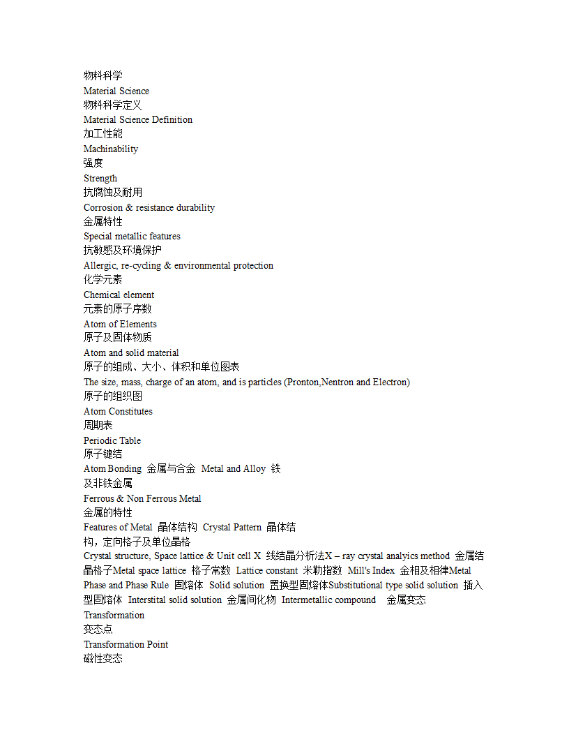 金属材料词汇第1页