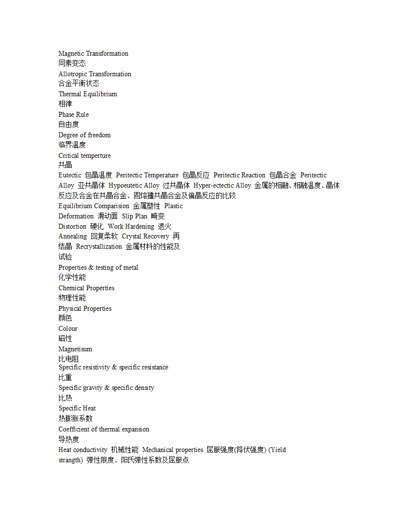 金属材料词汇第2页