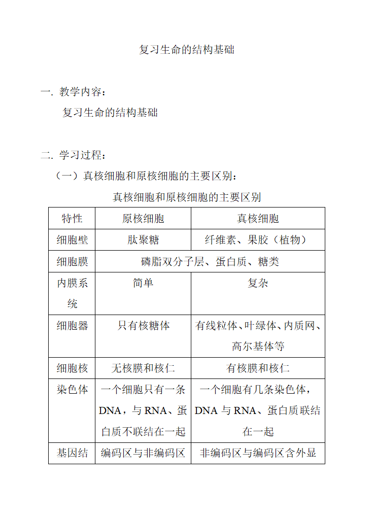 细胞的结构知识点