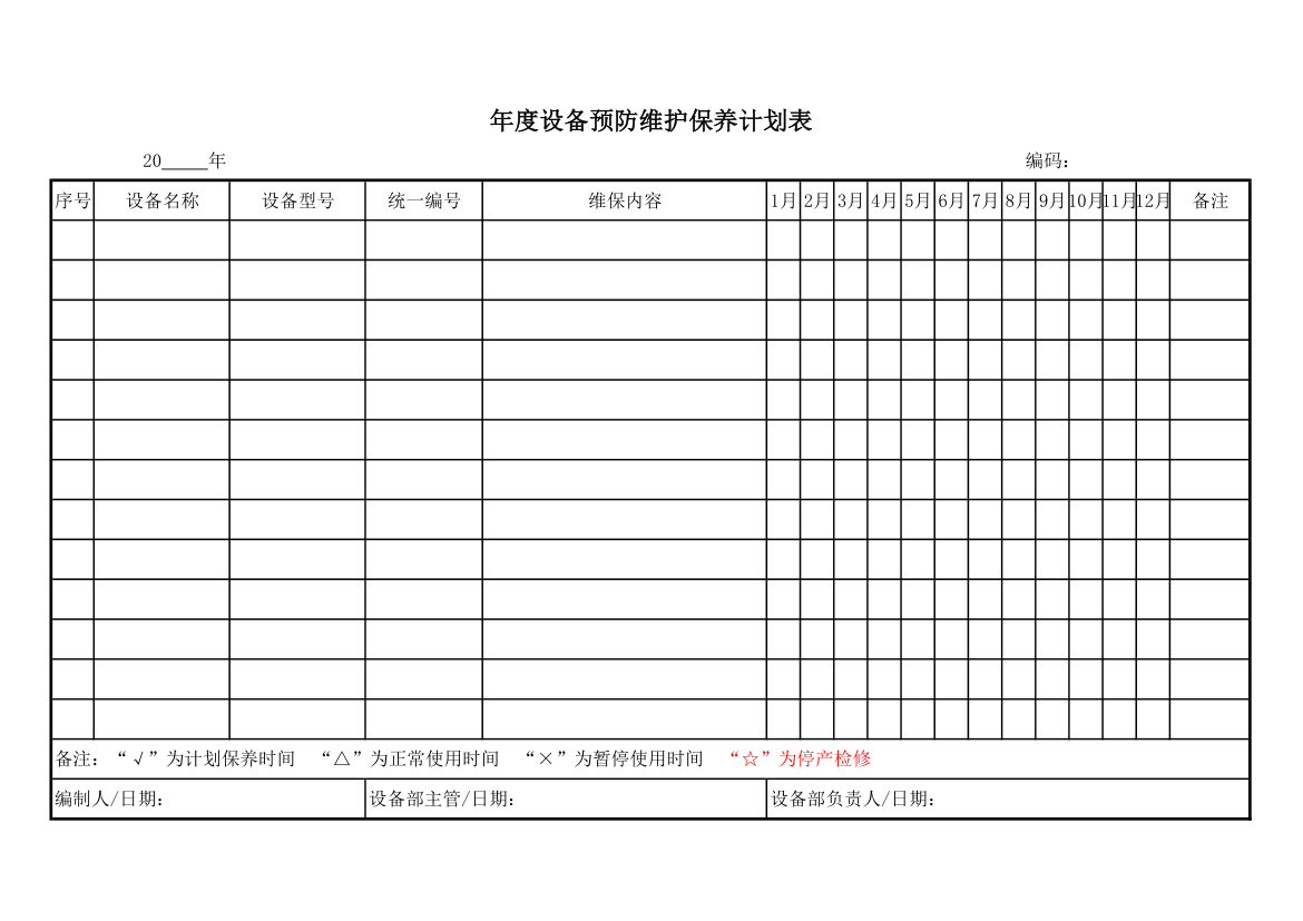 年度设备维护保养计划表第1页