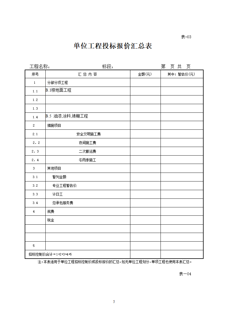 投标报价表格(乙方)第5页