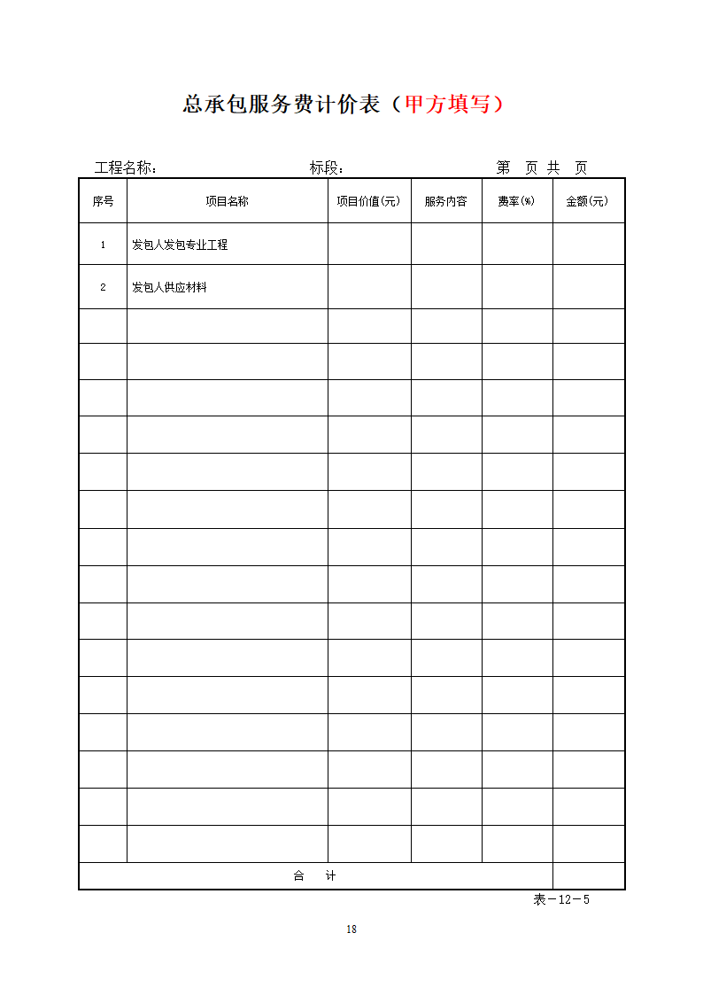 投标报价表格(乙方)第18页