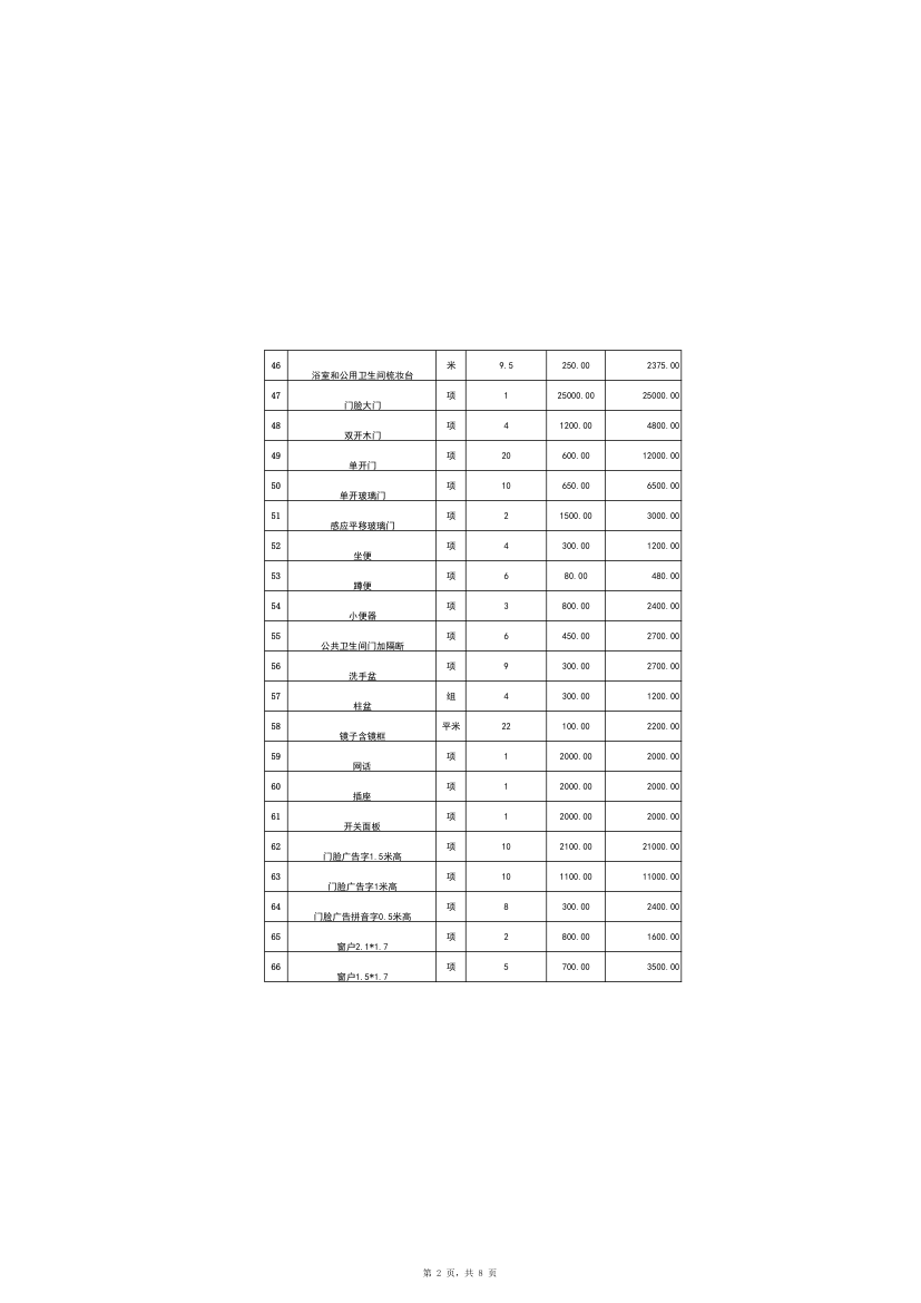 主材成本报价表第2页