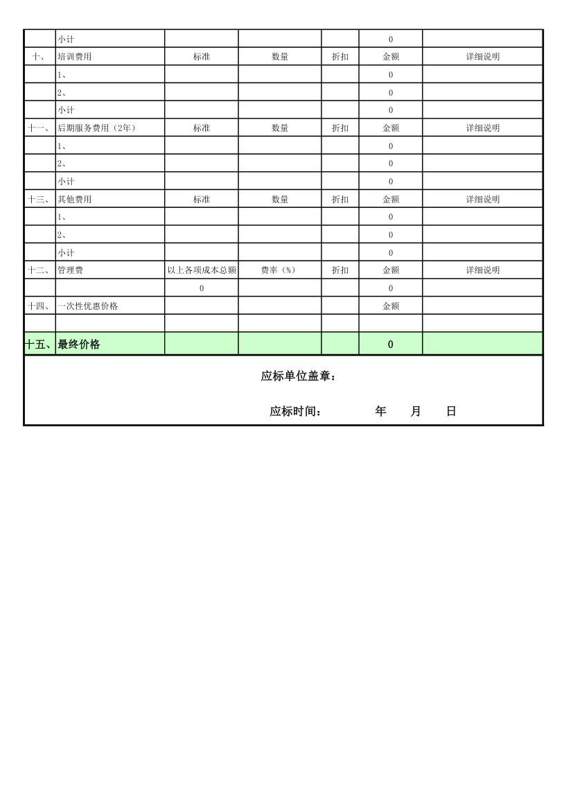 招标项目报价单第2页