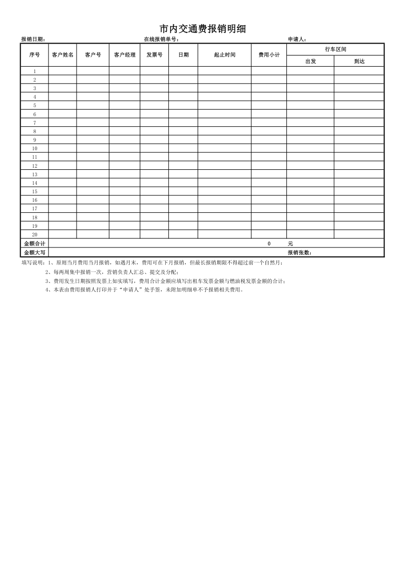 市内交通费报销明细单-模版第1页