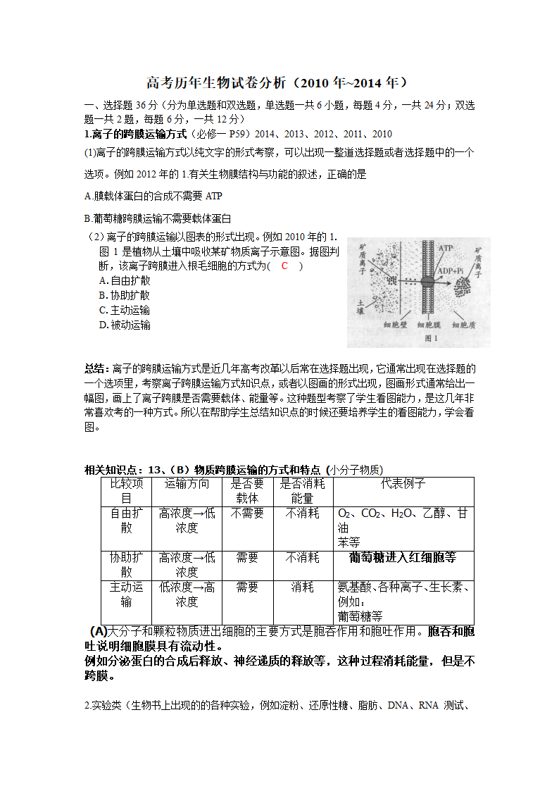 高考生物试卷分析第1页