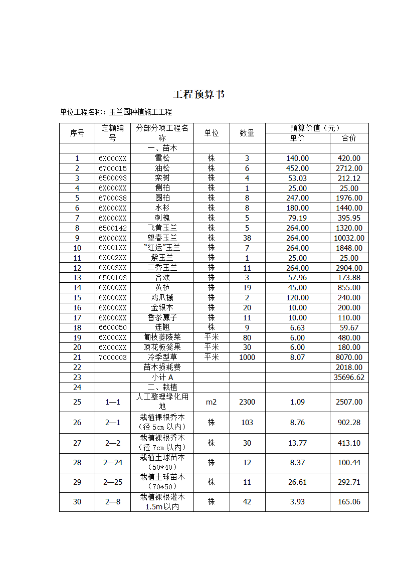 园林工程预算书第3页