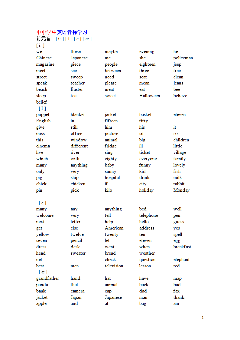 英语音标单词第1页