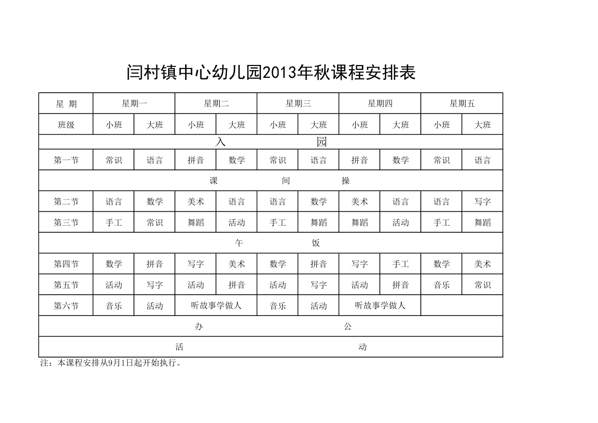 幼儿园课程表第1页