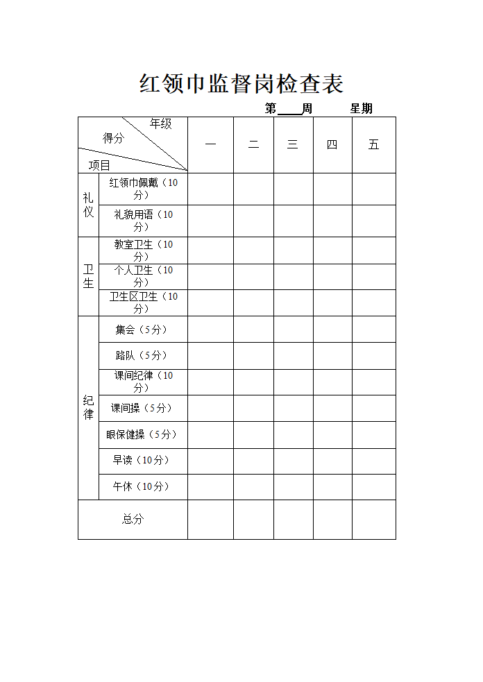 红领巾监督岗检查表