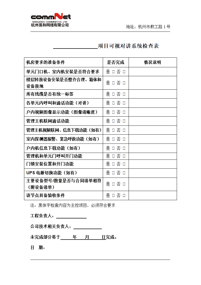 可视对讲检查表