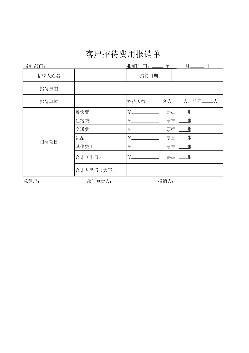 客户招待费用报销单