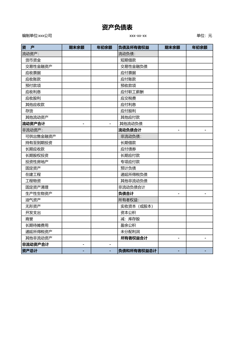 财务报表模板第1页