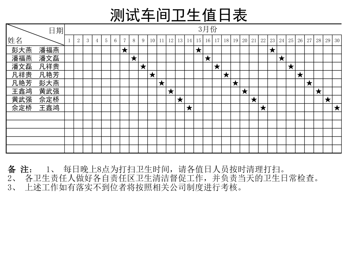 车间卫生值日表第1页