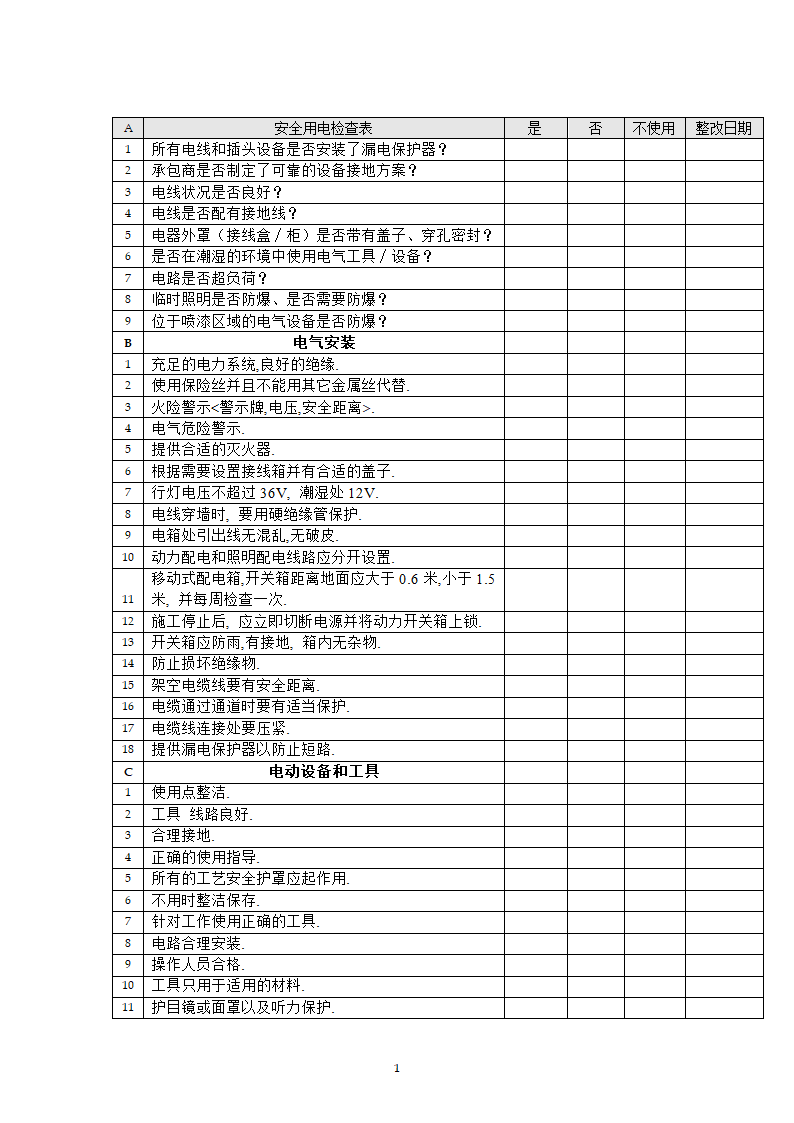 安全(电气)检查表第1页