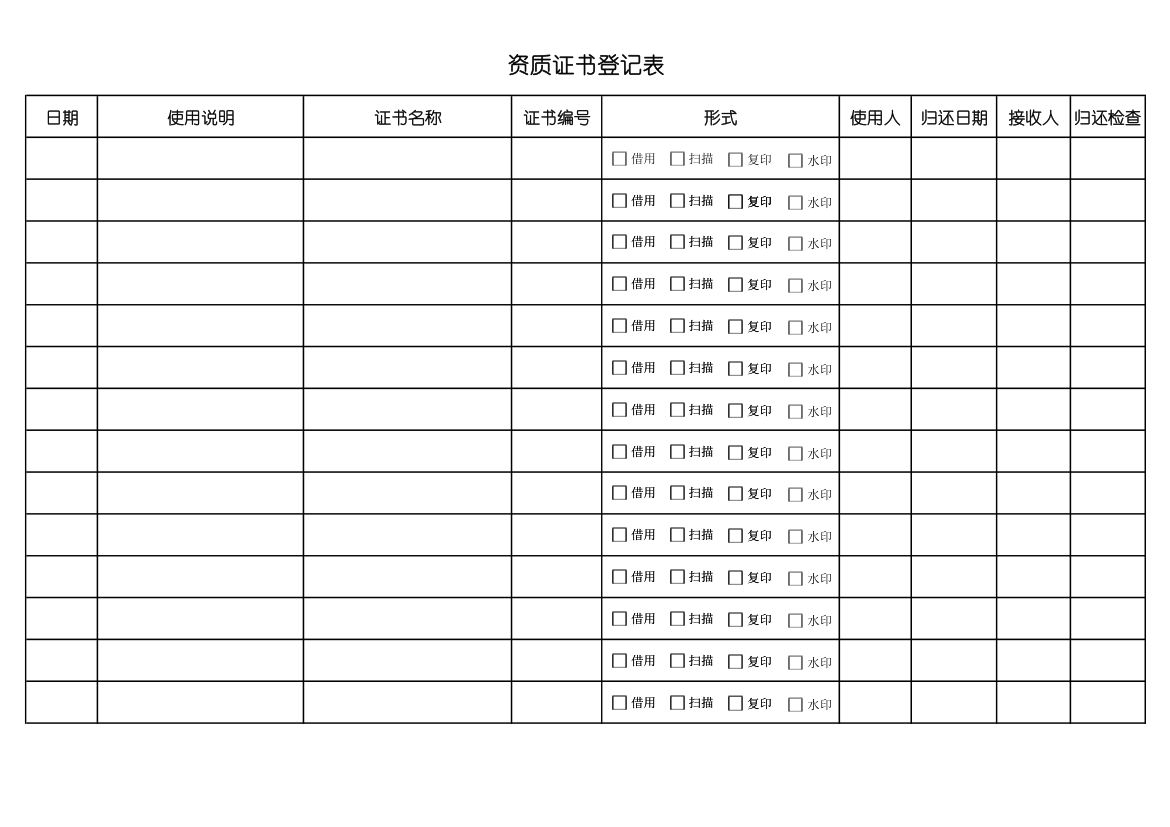 资质证书借阅登记表第1页