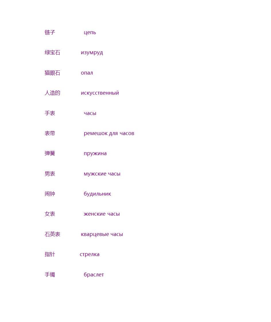 珠宝类俄语词汇第2页