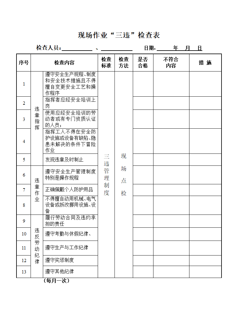 “三违“检查表第1页