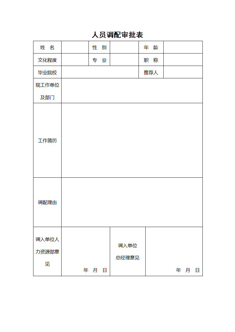 人员调配审批表