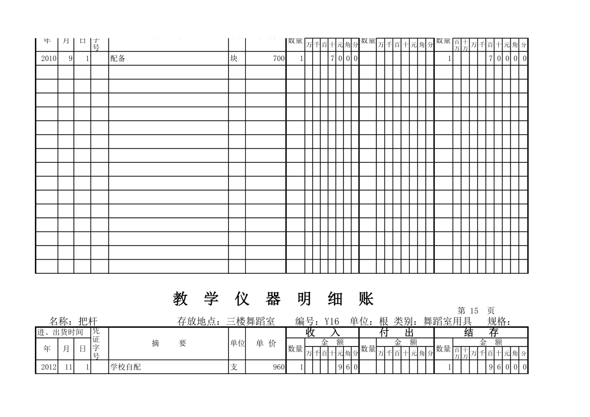 教学仪器明细账(科学样表)第14页