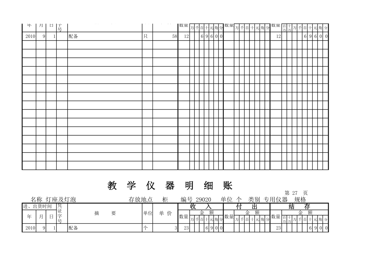 教学仪器明细账(科学样表)第25页