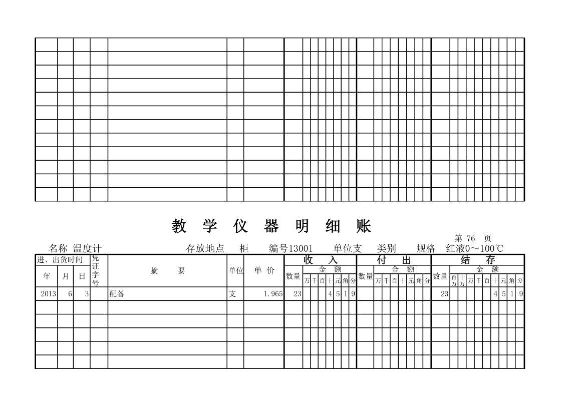 教学仪器明细账(科学样表)第71页