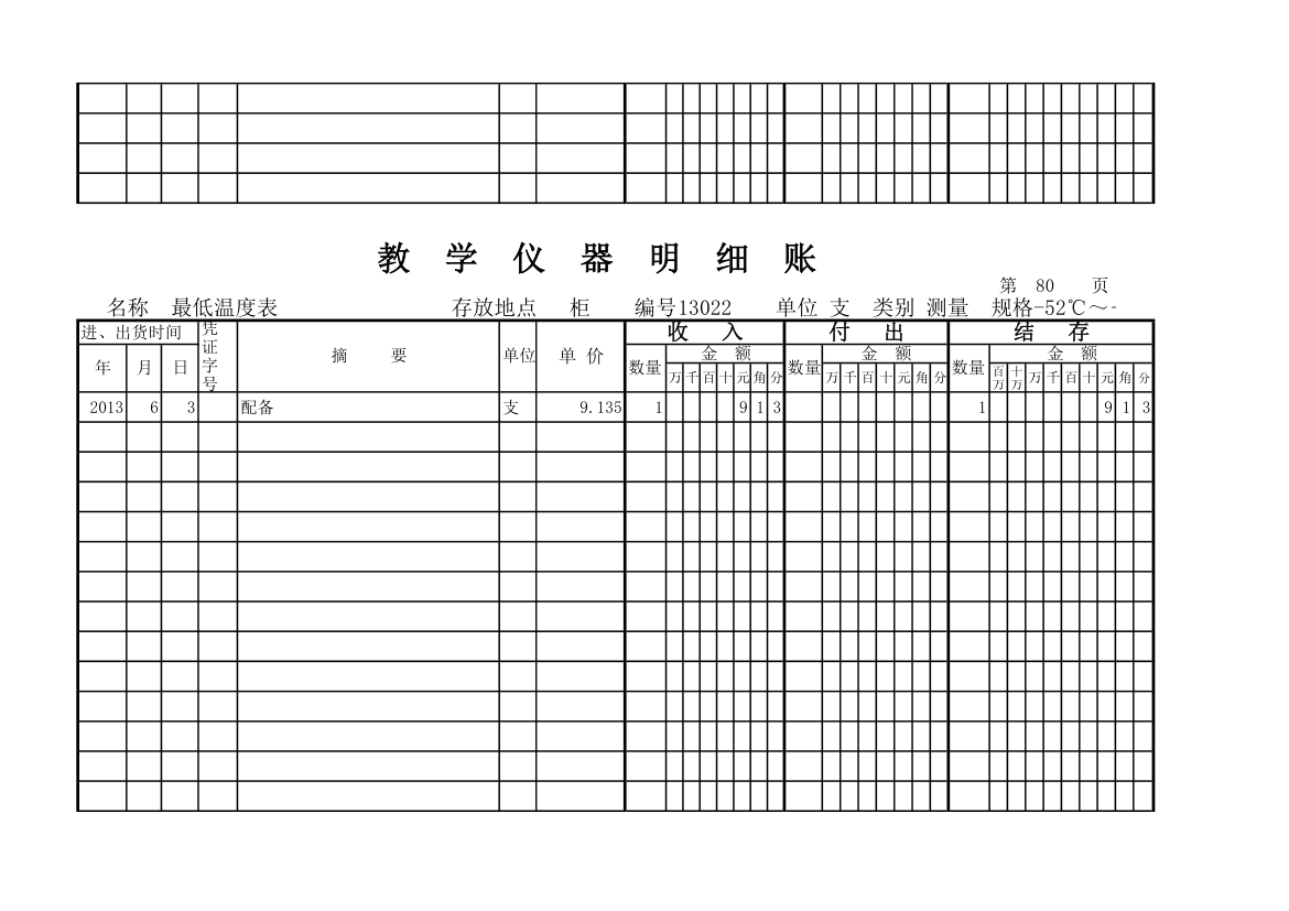 教学仪器明细账(科学样表)第75页