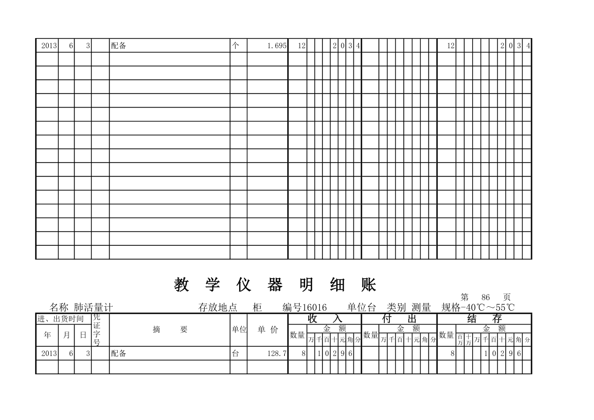 教学仪器明细账(科学样表)第80页