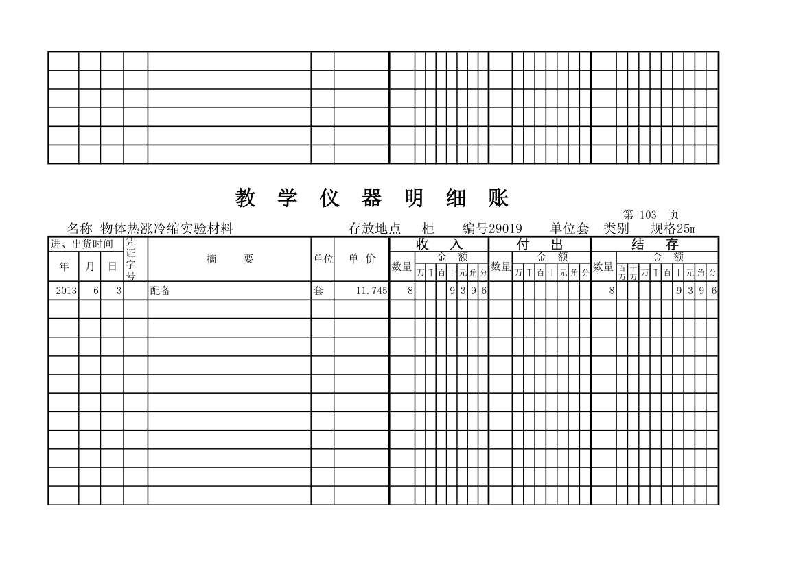 教学仪器明细账(科学样表)第96页