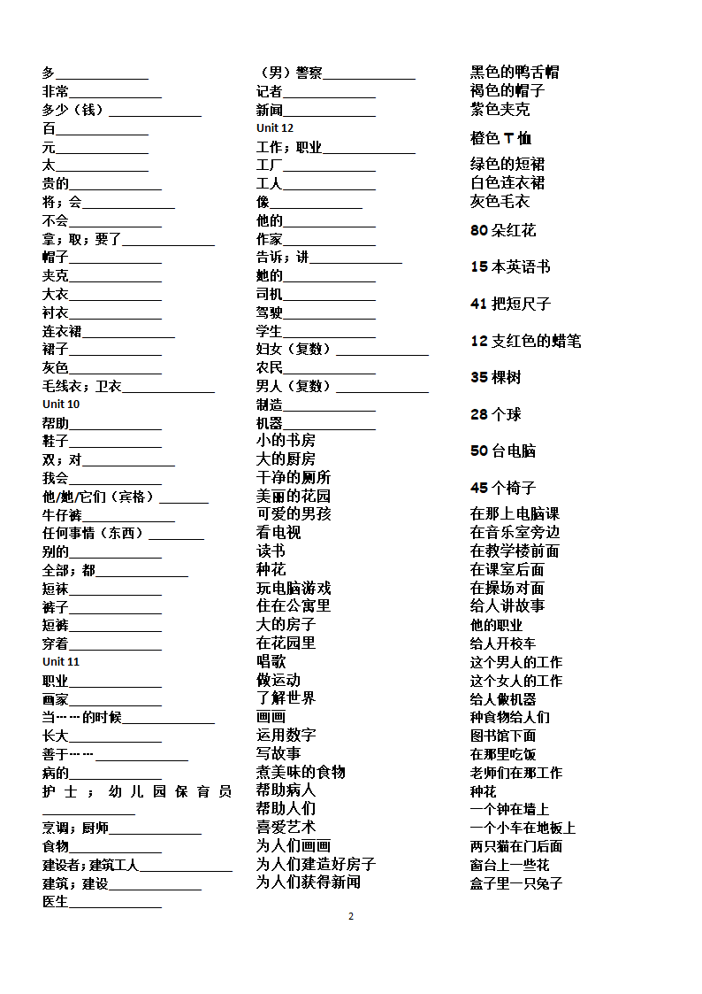 四年级上册单词默写第2页