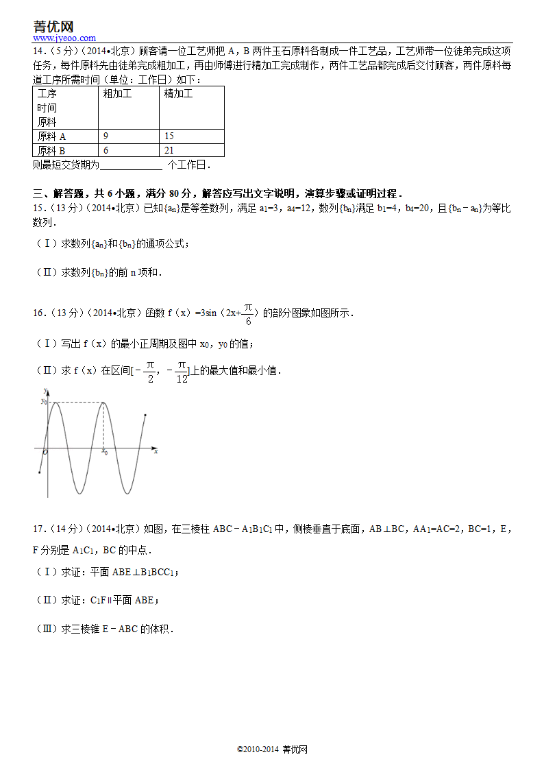 2014年北京市高考数学试卷(文科)第3页