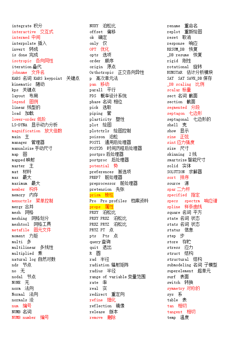 ANSYS常用单词第2页