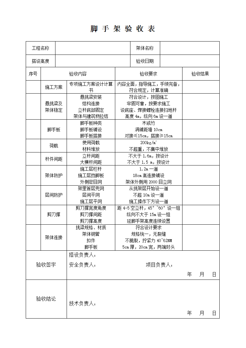 脚手架验收表