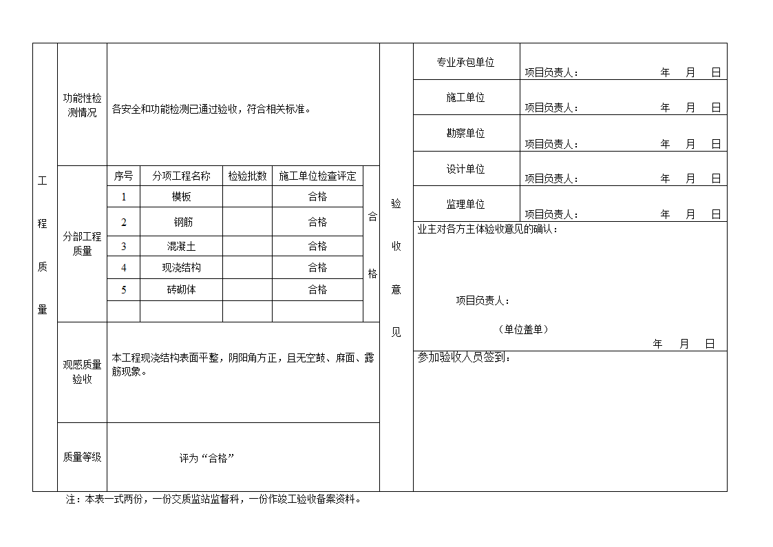 验收报告主体表格第2页