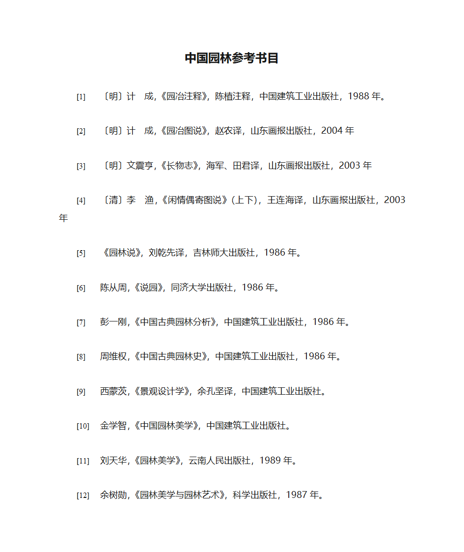 中国园林参考书目