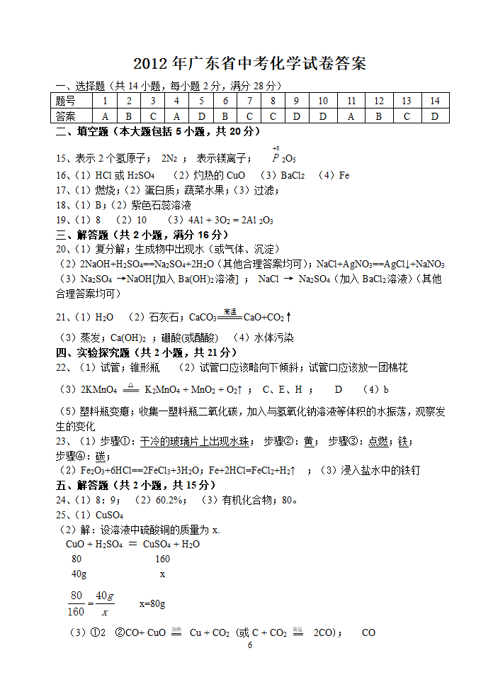 2012年广东省中考化学试卷及答案第6页