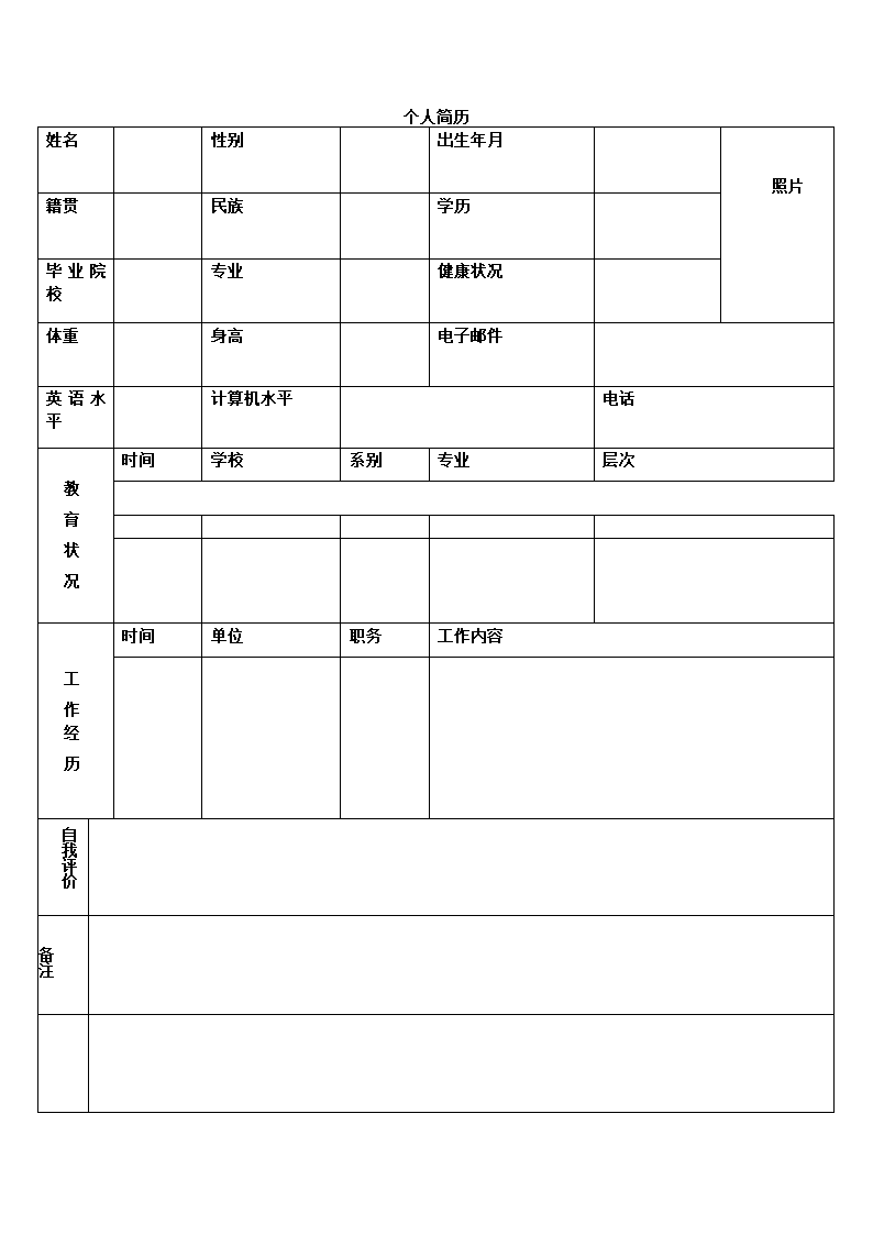 空白个人简历表格第3页