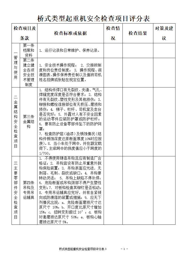 桥式起重机检查表第1页