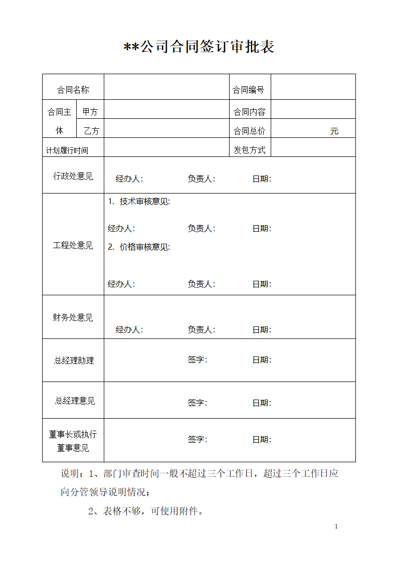 合同审批表(会签)