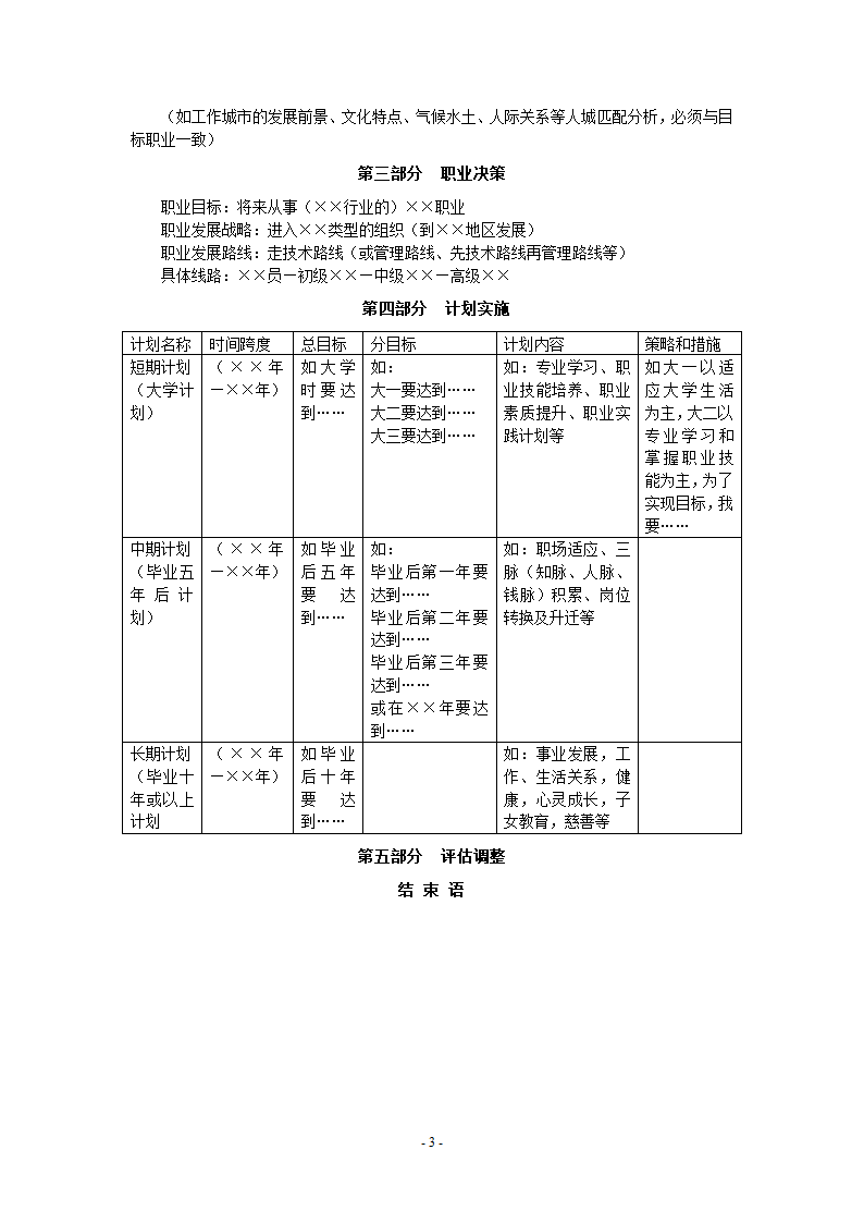 职业生涯规划模板第3页