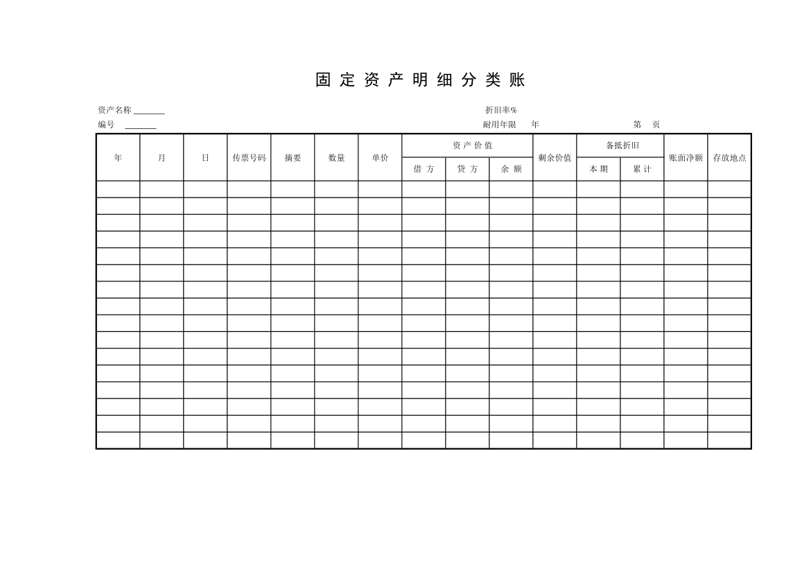 固定资产明细分类账