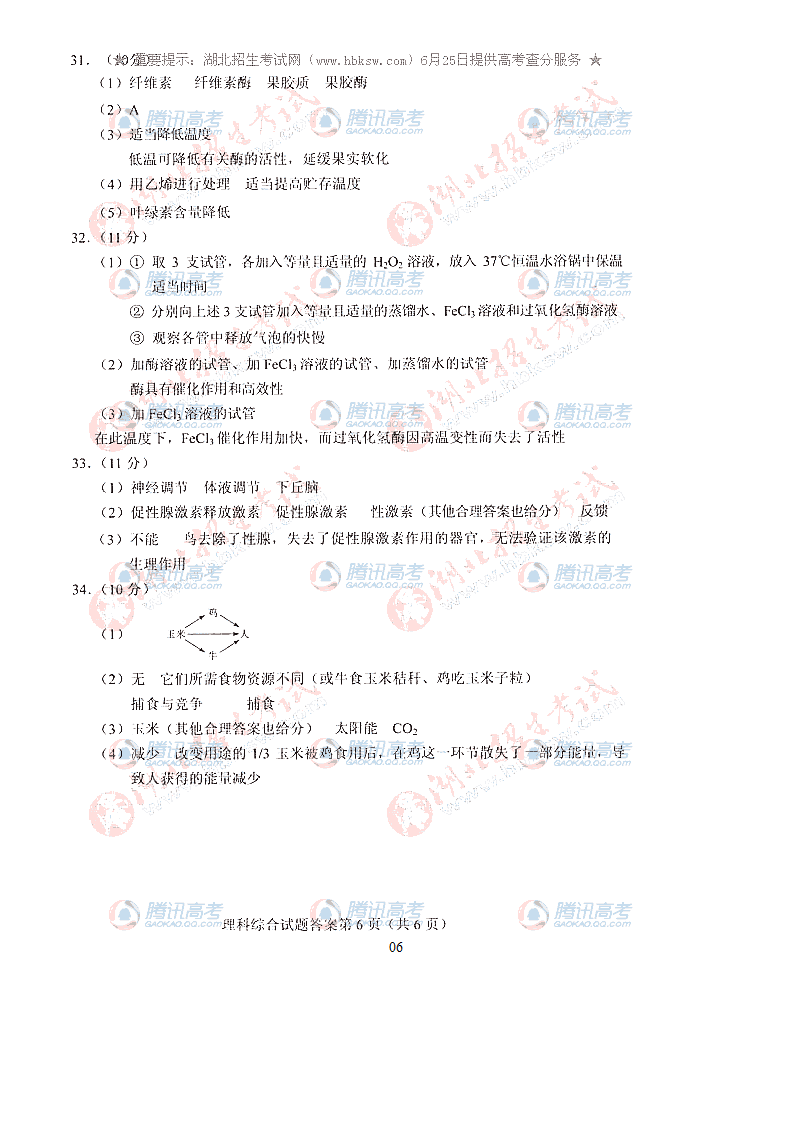 2009年高考全国1卷(理综)试卷答案(大纲)第15页