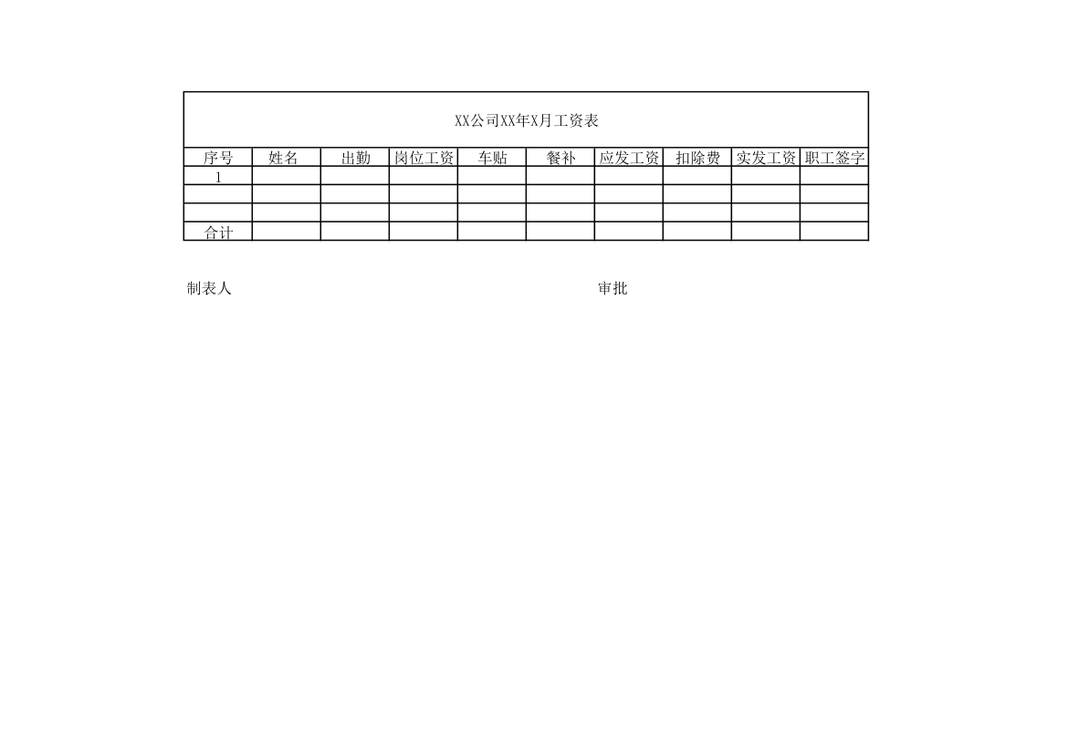 工资表模板第1页