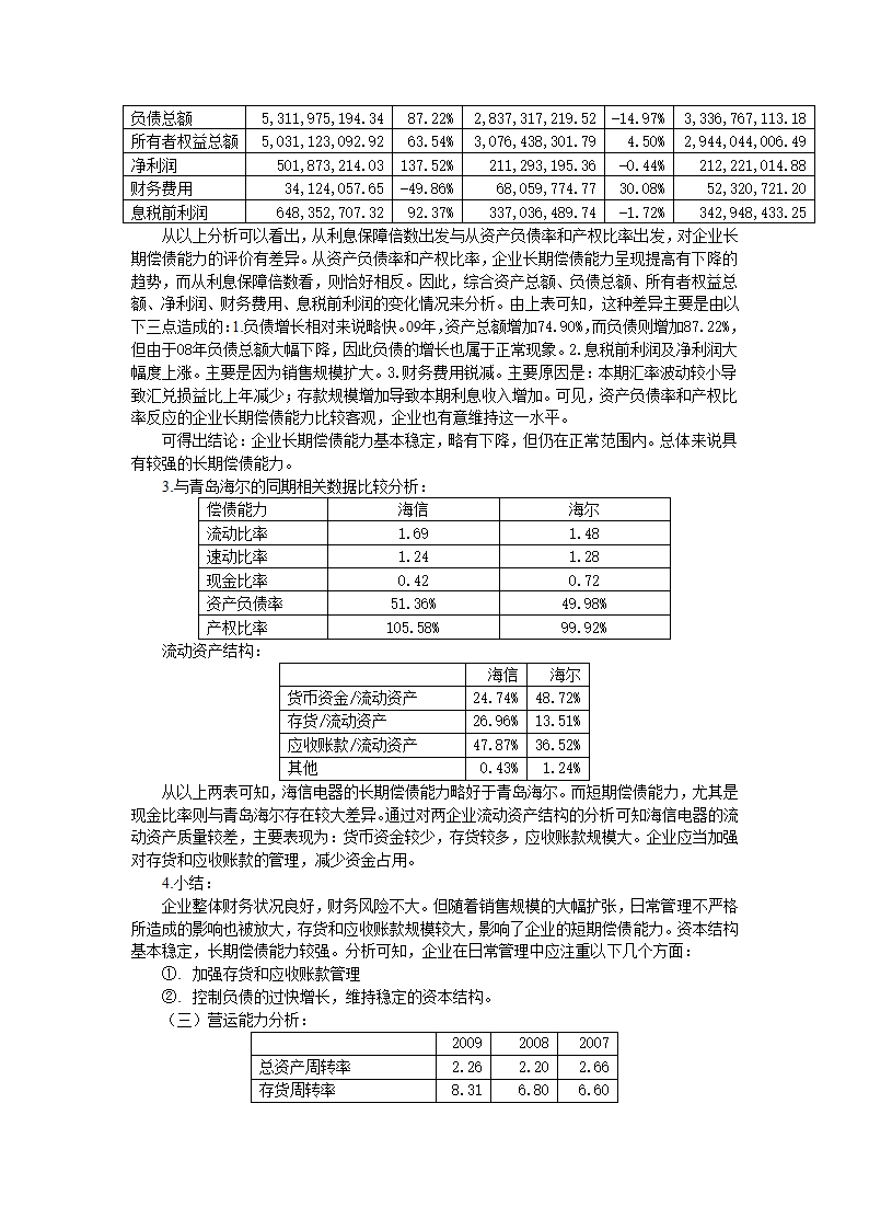 海信财务报表分析第6页