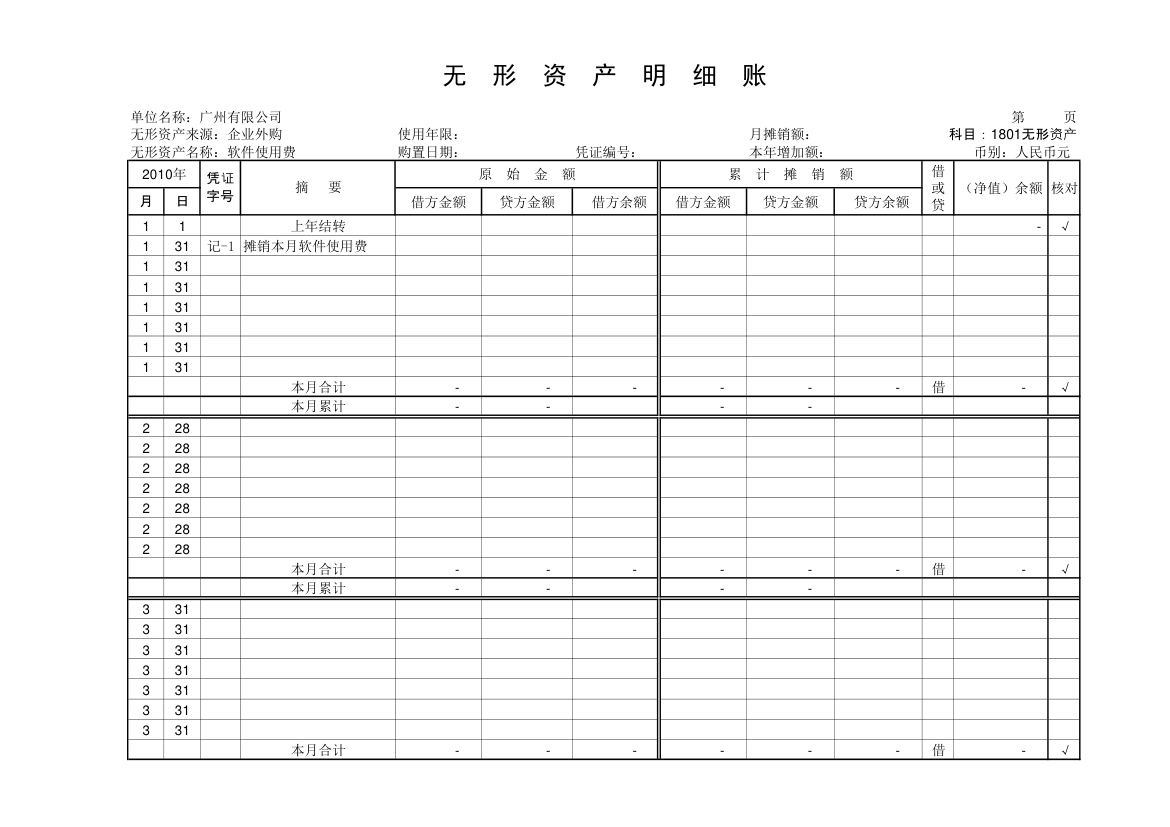 无形资产明细账