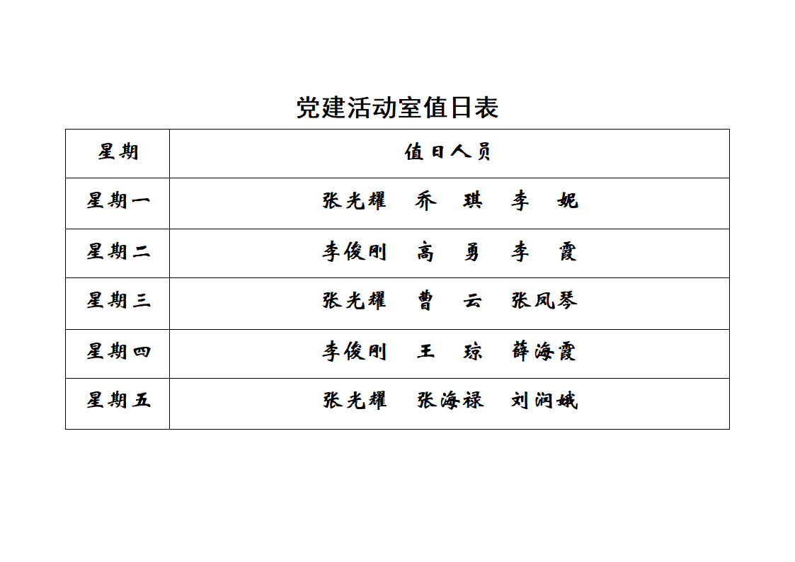 党建活动室值日表