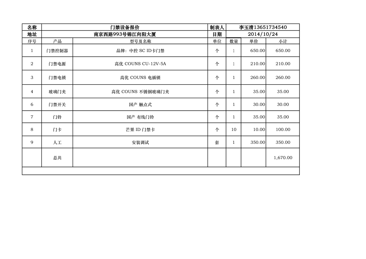 门禁报价1