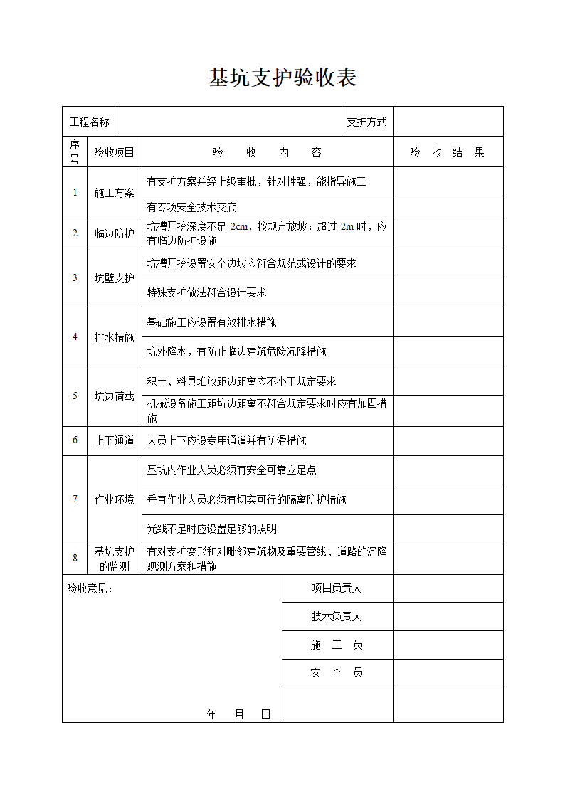 基坑支护验收表