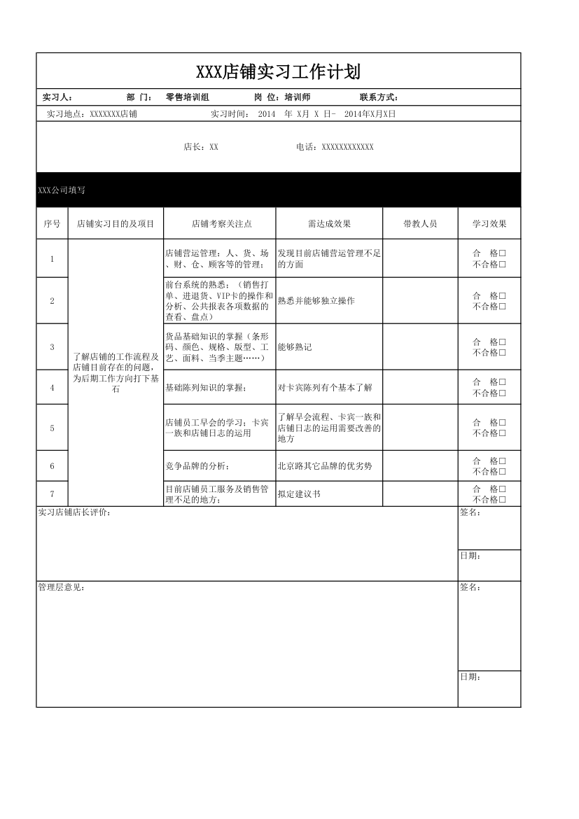 零售培训师驻店实习计划和实习总结第1页