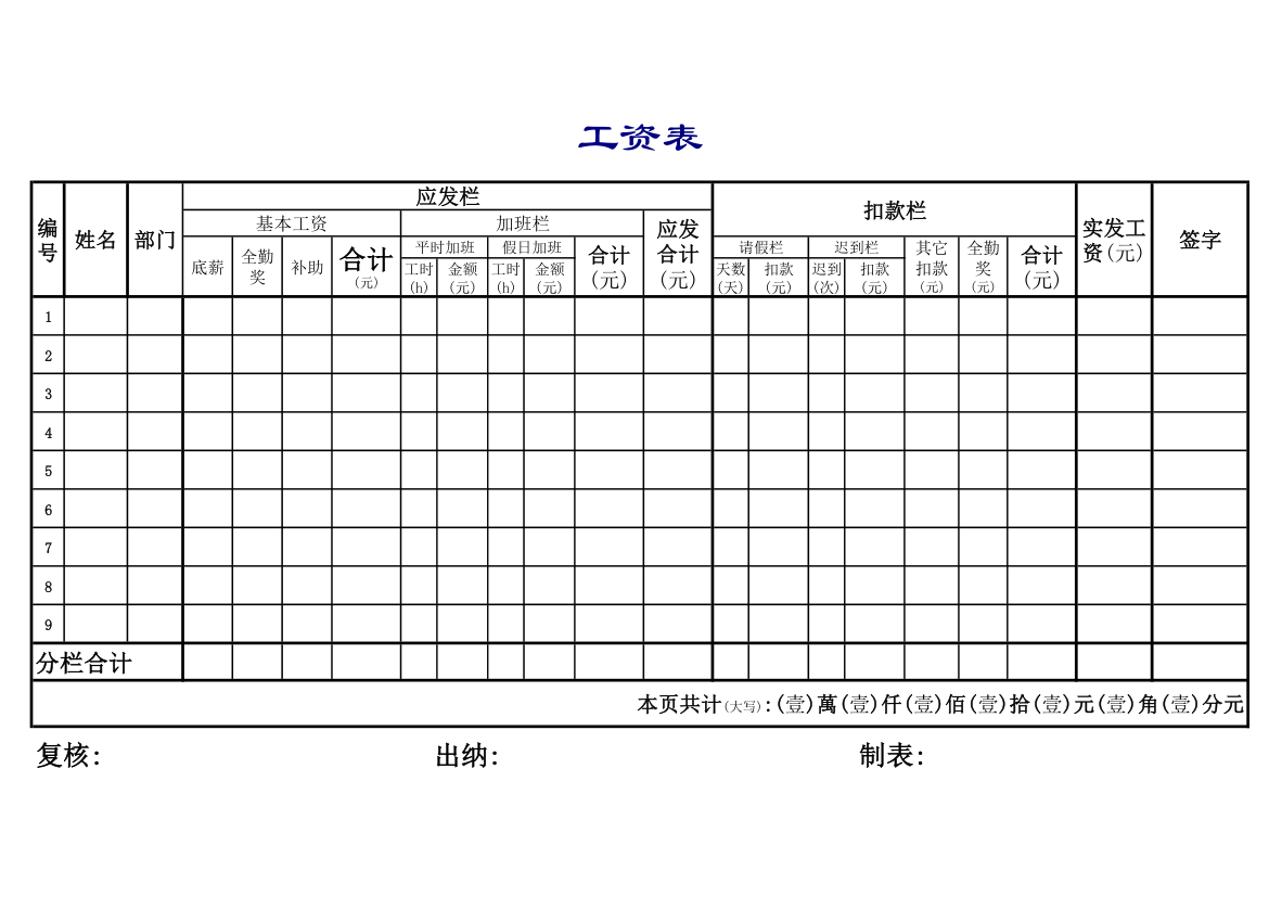 通用工资表模板